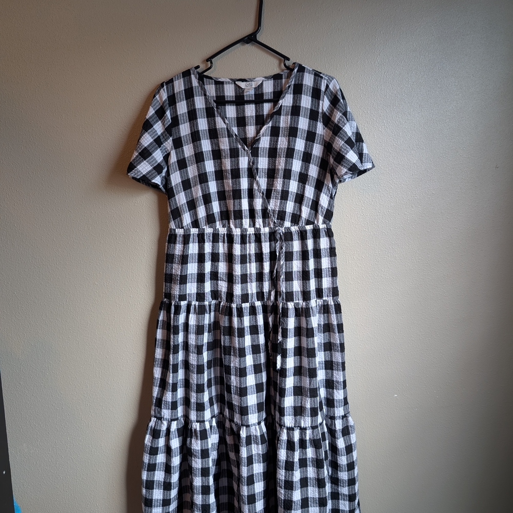 Croft & Barrow Black and White Plaid Midi Dress